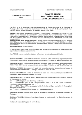Conseil Municipal Du 18 Décembre 2015