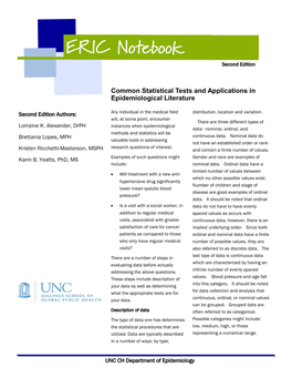 Common Statistical Tests and Applications in Epidemiological Literature