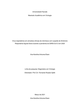 Universidade Feevale Mestrado Acadêmico Em Virologia Vírus