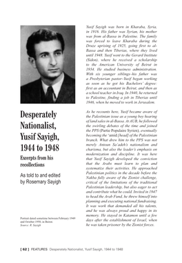 Desperately Nationalist, Yusif Sayigh, 1944 to 1948