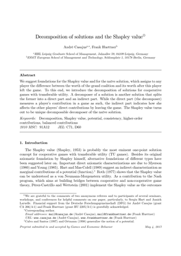 Decomposition of Solutions and the Shapley Value✩