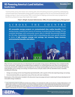 RE-Powering America's Land Initiative: Benefits Matrix, December 2019