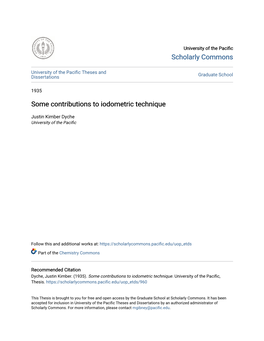 Some Contributions to Iodometric Technique