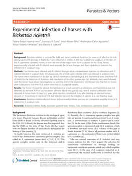 Experimental Infection of Horses with Rickettsia Rickettsii