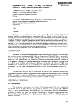 Increasing Wheat Production While Decreasing Xa0055248 Nitrogen Losses from Ammonium Bicarbonate