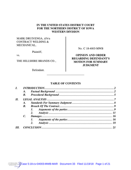 IN the UNITED STATES DISTRICT COURT for the NORTHERN DISTRICT of IOWA WESTERN DIVISION MARK DRUIVENGA, D/B/A CONTRACT WELDING &A