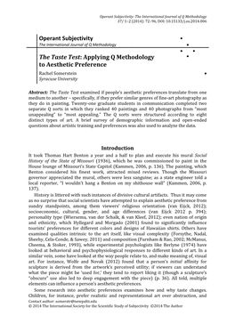 Operant Subjectivity the Taste Test: Applying Q Methodology To