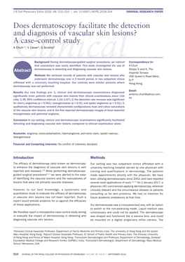 Does Dermatoscopy Facilitate the Detection and Diagnosis of Vascular Skin Lesions? a Case–Control Study a Chuh1,2, V Zawar3, G Sciallis4