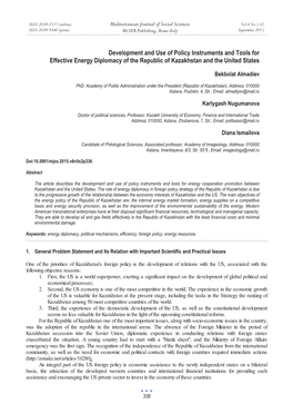 Development and Use of Policy Instruments and Tools for Effective Energy Diplomacy of the Republic of Kazakhstan and the United States