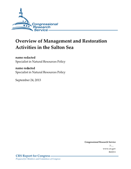 Overview of Management and Restoration Activities in the Salton