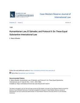 Humanitarian Law, El Salvador, and Protocol II: Do These Equal Substantive International Law