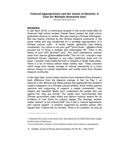 Cultural Appropriation and the Limits of Identity: a Case for Multiple Humanity (Ies)1 Michael Onyebuchi Eze