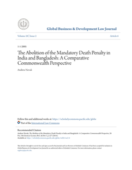 The Abolition of the Mandatory Death Penalty in India and Bangladesh: a Comparative Commonwealth Perspective Andrew Novak