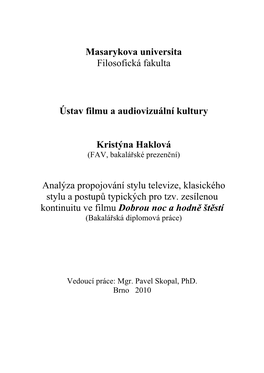 Masarykova Universita Filosofická Fakulta Ústav Filmu a Audiovizuální