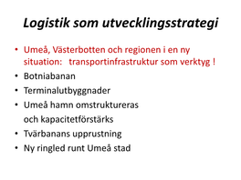 Logistik Som Utvecklingsstrategi