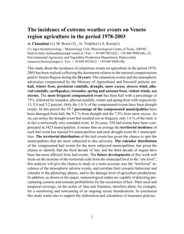 The Incidence of Extreme Weather Events on Veneto Region Agriculture in the Period 1978-2003 A
