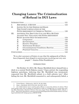 Changing Lanes: the Criminalization of Refusal in DUI Laws