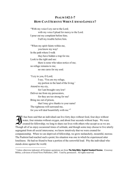 Psalm 142:1-7 How Can I Survive When I Am So Lonely?