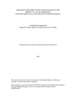 GEOLOGIC and STRUCTURE CONTOUR MAP of the SIDNEY 30´X 60´ QUADRANGLE EASTERN MONTANA and ADJACENT NORTH DAKOTA