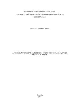 Universidade Federal De São Carlos Programa De Pós-Graduação Em Diversidade Biológica E Conservação Alan Teixeira Da Silv