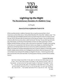 Lighting up the Night the Revolutionary Mandate of a Rabbinic Coup