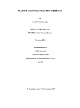 BILATERAL AIR SERVICES AGREEMENTS of SRI LANKA By