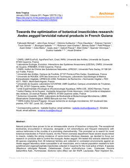 Aedes Aegypti Larvicidal Natural Products in French Guiana