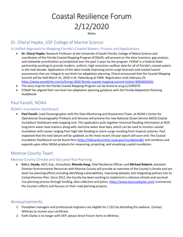 Coastal Resilience Forum 2/12/2020 Notes