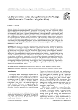 On the Taxonomic Status of Megatherium Sundti Philippi, 1893 (Mammalia: Xenarthra: Megatheriidae)