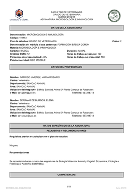 Microbiología E Inmunología Datos De La