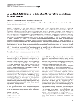 A Unified Definition of Clinical Anthracycline Resistance Breast