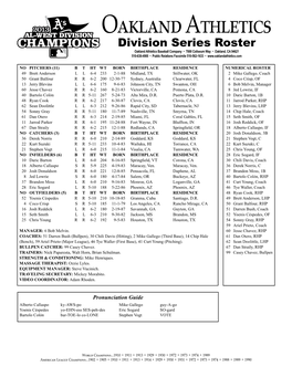 A's ALDS Roster