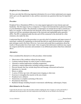 3 Peripheral Nerve Stimulation (PNS) Risk Statement Sheet