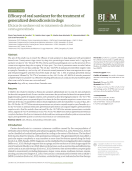 Efficacy of Oral Sarolaner for the Treatment of Generalized