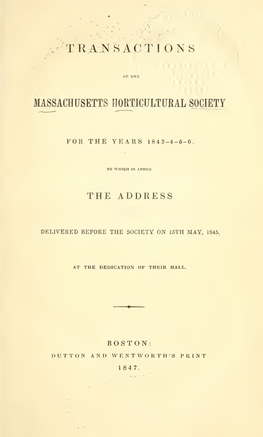 Transactions of the Massachusetts Horticultural Society