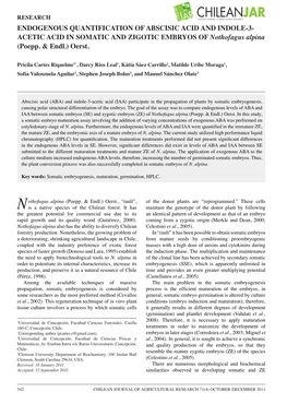 ENDOGENOUS QUANTIFICATION of ABSCISIC ACID and INDOLE-3- ACETIC ACID in SOMATIC and ZIGOTIC EMBRYOS of Nothofagus Alpina (Poepp