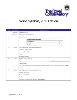 Voice Syllabus, 2019 Edition