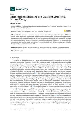 Mathematical Modeling of a Class of Symmetrical Islamic Design