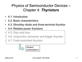 Physics of Semiconductor Devices – Chapter 4: Thyristors