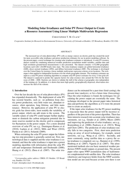 Modeling Solar Irradiance and Solar PV Power Output to Create a Resource Assessment Using Linear Multiple Multivariate Regression