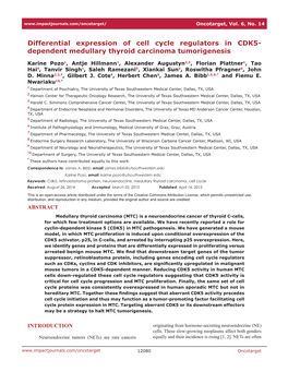 Differential Expression of Cell Cycle Regulators in CDK5- Dependent Medullary Thyroid Carcinoma Tumorigenesis