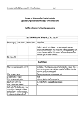 Oak Processionary Moth Pest Risk Analysis Prepared by Dr HF Evans, Forest Research Page 1