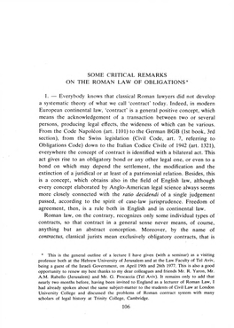 Some Critical Remarks on the Roman Law of Obligations 1