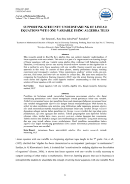 Supporting Students' Understanding of Linear Equations With