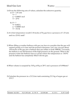 Ideal Gas Law Problems