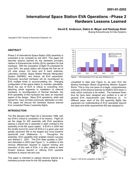 International Space Station EVA Operations –Phase 2 Hardware Lessons Learned