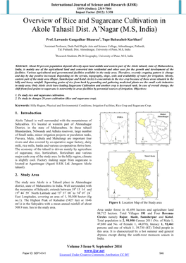 Overview of Rice and Sugarcane Cultivation in Akole Tahasil Dist. A’Nagar (M.S, India)
