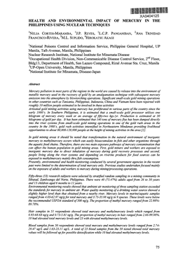 XA0404125 HEALTH and ENVIRONMENTAL IMPACT of MERCURY in the PHILIPPINES USING NUCLEAR TECHNIQUES Francisco-Rfvera