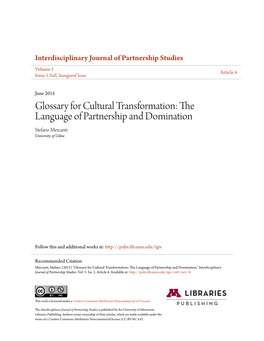 Glossary for Cultural Transformation: the Language of Partnership and Domination Stefano Mercanti University of Udine