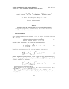 An Answer to the Conjecture of Satnoianu∗